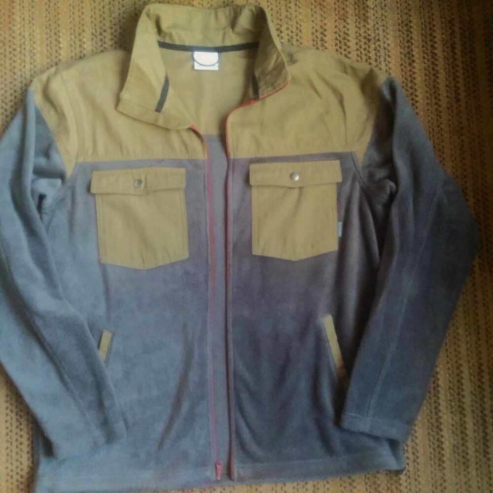 Columbia Gray Brown Tan Fleece Chore Field Jacket w/ 2 Chest Pockets Mens Size L